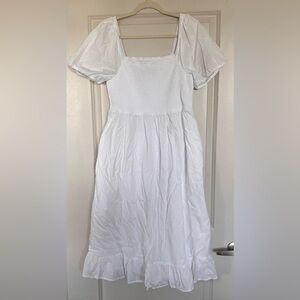 J Crew 100% Cotton White Puff Sleeve Maxi Dress Size Medium